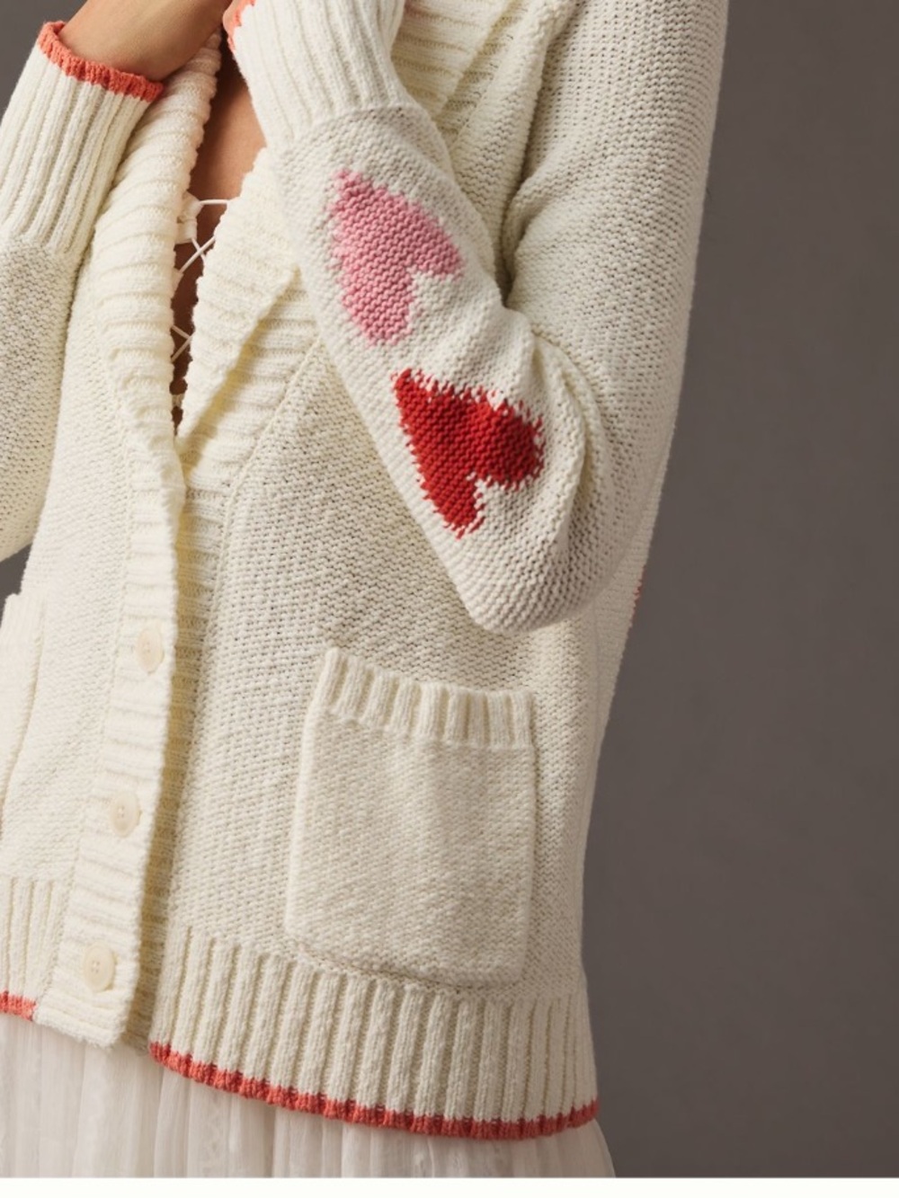 Maeve Heart Cardigan Sweater 3X Anthropologie Cream with hearts